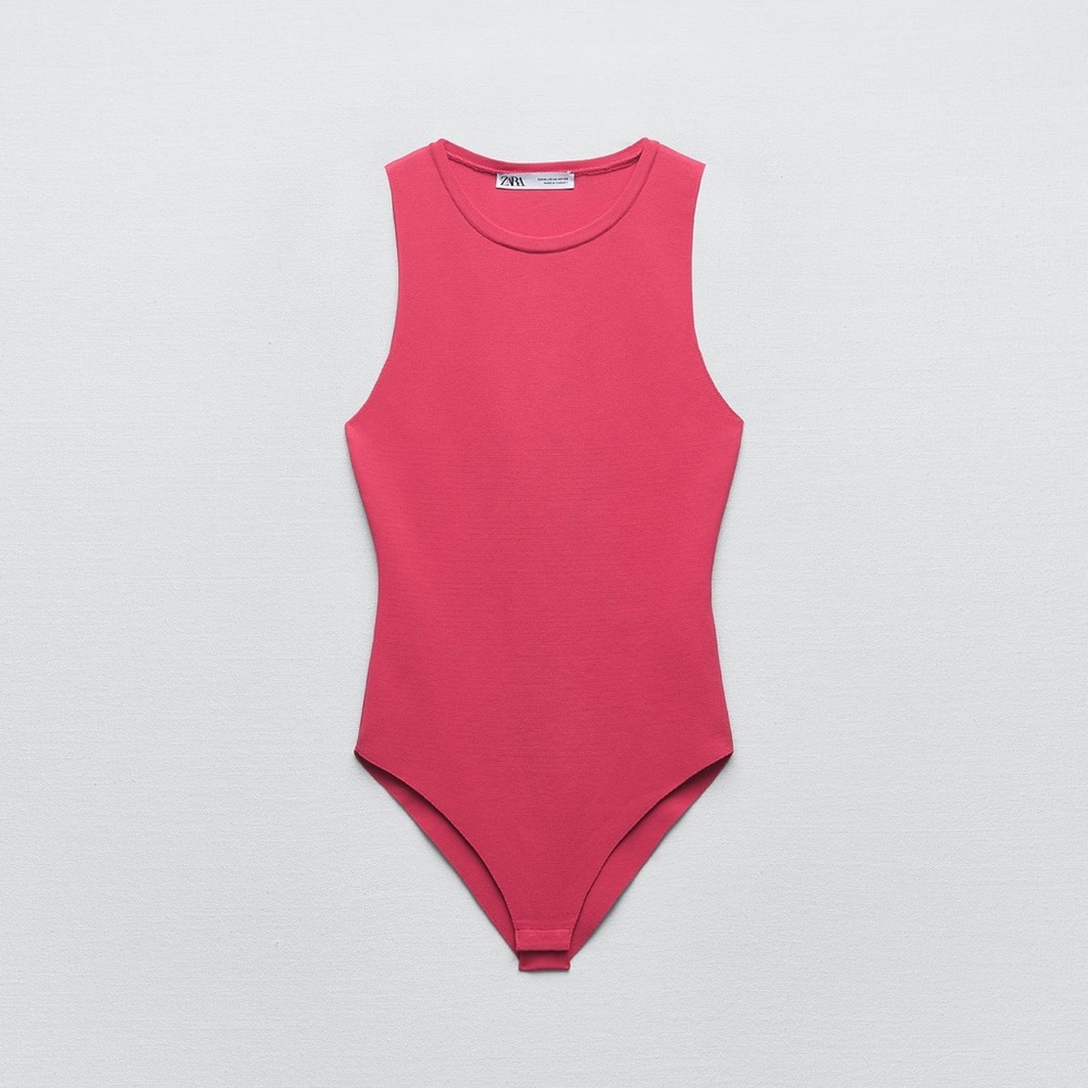 ZARA Hot Pink Sleeveless Bodysuit Fitted Scoop Neck One-Piece